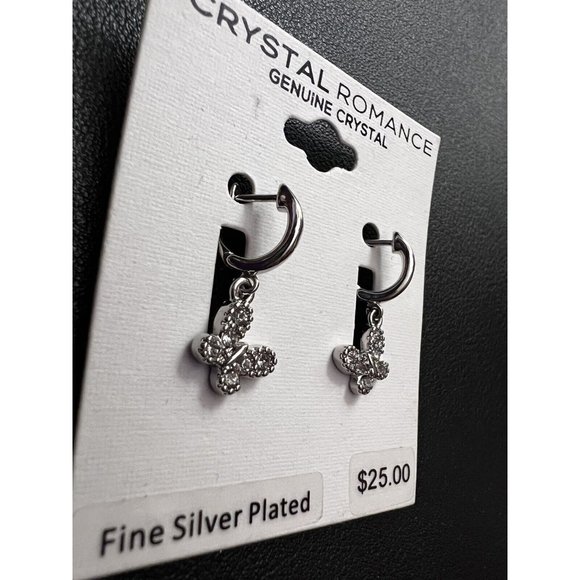 Crystal Romance Gen Crystal Fine Silver Plated BUTTERFLY Drop Earrings - NEW - Picture 3 of 5